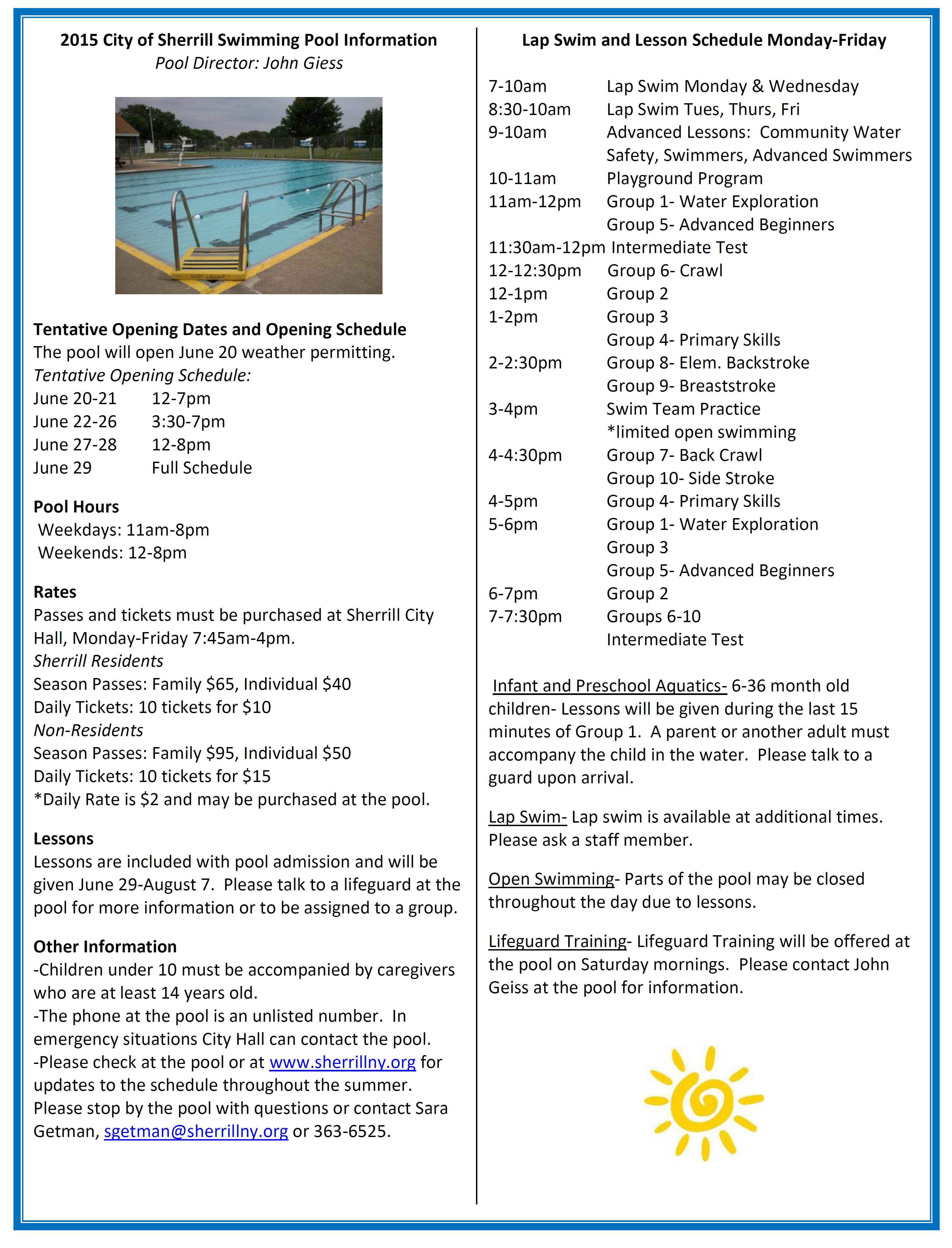2015 Pool Schedule Website
