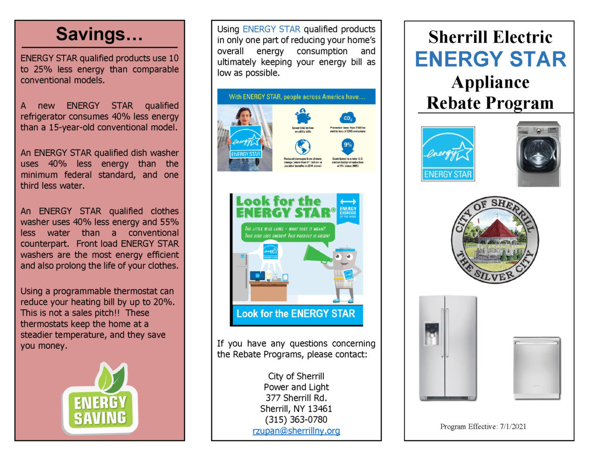 Sherrill Electric Energy Star Appliance Rebate Program City of Sherrill