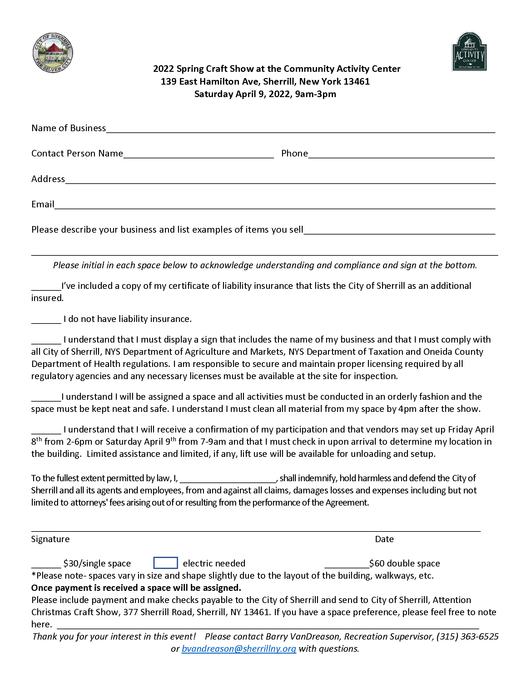 2022 Spring Craft Show Application 22 – City of Sherrill