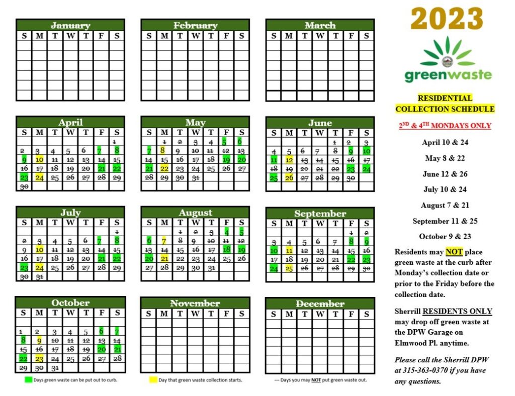 Green Waste Schedule City of Sherrill